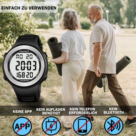Hearkent Waterproof Pedometer Watch for Seniors without Bluetooth, No App Required, with Pedometer, Calorie Counter and Large LCD Digits (Black)