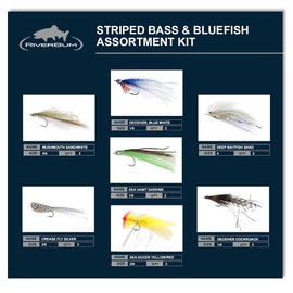 RiverBum Striped Bass & Bluefish Fly Fishing Flies Assortment Kit with Fly Box, Divers, Mushmouth, Bullethead, Mackerel - 14 Piece