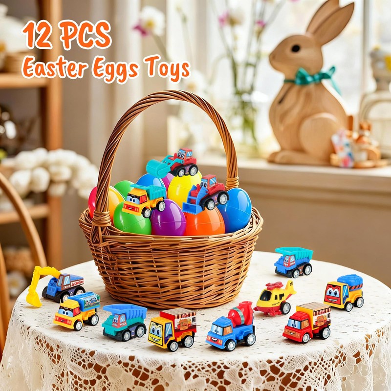 KING DOO 12 Pcs Easter Eggs Prefilled with Toy Cars,