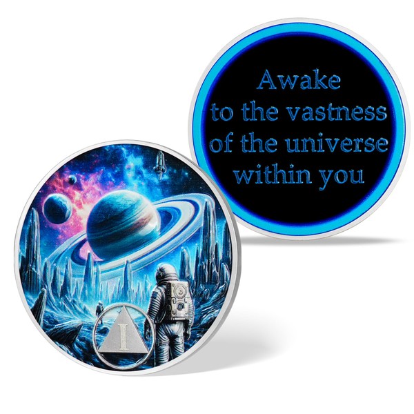 1 Year Sobriety Coin - Cosmic Trek AA/NA Chip Medallion