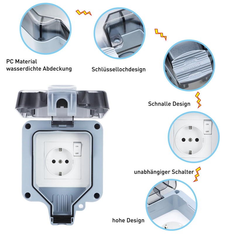 Outdoor Socket Waterproof Socket IP66 Single with Switch, Wall Socket