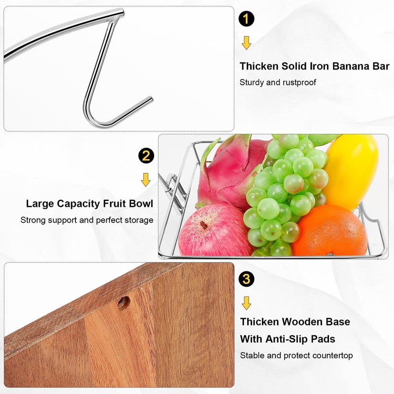 Livabber Countertop Fruit Basket Bowl with Banana Hanger, Modern Standing
