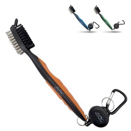 ProPlay Golf Club Brush and Groove Cleaner | Retractable Zip-line Aluminum Carabiner | Lightweight and Ergonomic Design | Easily Attaches to Golf Bag (Orange)