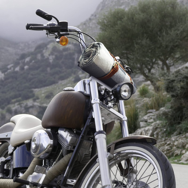PortableAnd Genuine Leather Carry Strap for Motorcycle & Picnic Bedroll