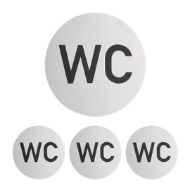 Relaxdays Toilet Sign, Set of 4, Round, Door Sign for Sticking, Diameter 10 cm, Bathroom & Guest Toilet, Aluminium, Toilet Sign, Silver