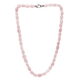 TreasureBay Womens Handmade Natural Pink Rose Quartz Gemstone Beaded Necklace - Pink Beaded Necklace for Women Ladies and Girls