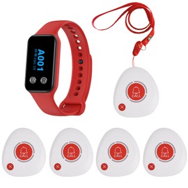 WNKRUN Wireless Caregiver Pager Calling System Call Button Nurse Alert System with 1 Watch Pager and 5 2-Key Call Buttons