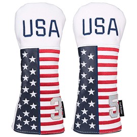Golf Builder 2pcs/Set USA Stars and Stripes Golf Club Fairway Wood Head Covers White Leather USA 3 5 Wood Covers