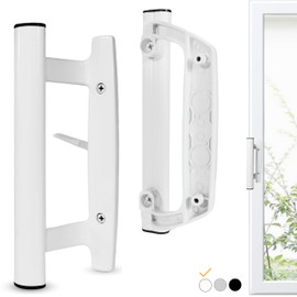 T-HAKEN Sliding Glass Door Handle Set – Aluminum Handle, Mortise/Hook Style, Fits 3-15/16 in. Hole Spacing (White)