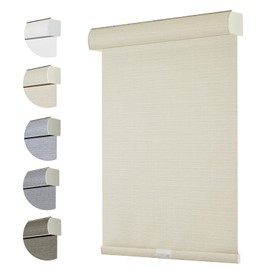 Persilux Free-Stop 100% Blackout Blinds Cordless Roller Shades for Window Blinds with Linen Look Textured Fabric (Beige, 30" W x 72" H) UV Protection Thermal Roller Blinds for Windows Shades for Home
