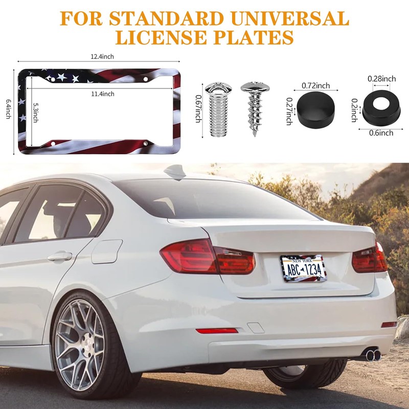American Flag License Plate Frames - 2 Pack Front Rear