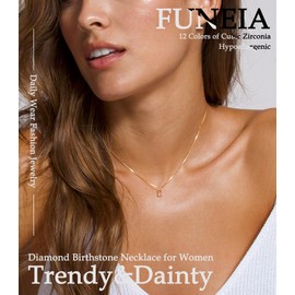 FUNEIA Diamond Necklaces for Women 14K Gold Plated Emerald Birthstone Necklace for Women Mothers Dainty Gold Necklace Blue Green Cubic Zirconia Pendant Necklace Birthday Gifts for Women Jewelry