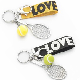 MFCGHXR Pack of 2 Mini Tennis Racket Key Ring Tennis Racket Metal Mini Tennis Racket with Lobster Clasp, Suitable for Car Keys, Sports Gifts, black
