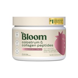 Bloom Nutrition Bovine Colostrum Powder for Gut Health, Immune Support, Hair Growth & Beauty Supplement, Gluten Free, Sugar Free | Strawberries & Cream, 25 Servings