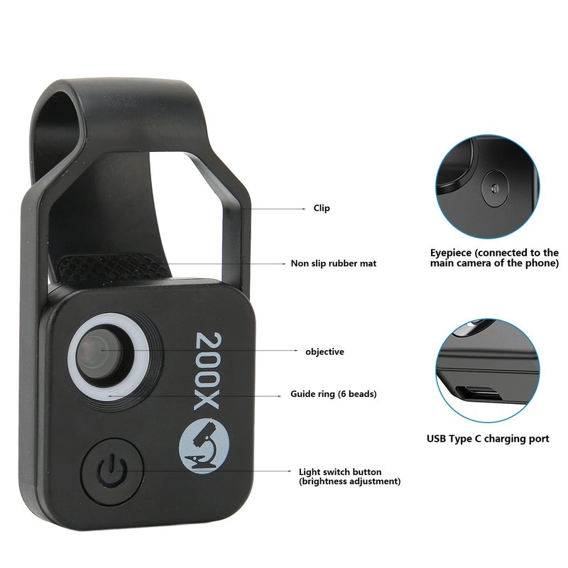 Vbestlife Smartphone Microscope, Macro Lens, Smartphone Lens, 200x HD, Compact,