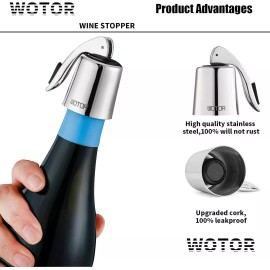 WOTOR Stainless Steel Wine Bottle Stoppers with Silicone - Reusable Silver-2