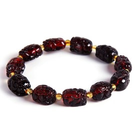 Guptue Natural Baltic Amber Bracelet for Adults (Women/Men)/ Dark Red Color and Lemon yellow Progressive color change/Baltic Amber Rainbow Beads Certified Amber Jewelry