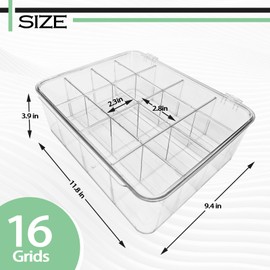Slomg Socks Underwear Drawer Plastic Organizer Box with Dividers, 16 Large Grids Acrylic Removable Divided Storage Bin with Lids, Clear Cabinet Dresser Wardrobe Container Box for Tie Bra Bead