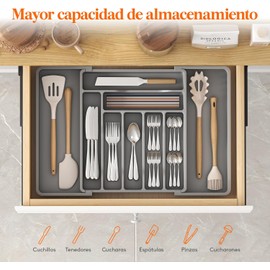 Lifewit Cocina cajón Organizador de Utensilios, Bandeja de Cubiertos Porta expandible para Cocina, portautensilios y Cubiertos Ajustable, Portacucharas, almacenador Cuchillos Tenedores, grande, Gris