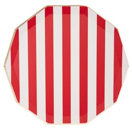 Bonjour Fete - Platos desechables para fiestas de papel con rayas rojas de cabaña | Platos desechables para día festivo | Platos de papel grandes resistentes, platos de cena | Suministros de fiesta