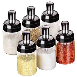 TRBIDRBO Kitchen Glass Spice Jars Seasonning Box Set of 6 Condiment Containers with Spoons 10oz Transparent Sealed Kitchen Bottles for Storage Spices