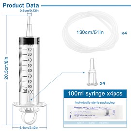 VooGenzek 4 Pieces 100 ml Large Plastic Liquid Measuring Tool with 4 130 cm Hoses, Plastic Multi-Purpose Tubes for Laboratory, Animal Feeding, Plant Watering, Individually Sealed