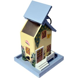 dobar® 25119FSC Colourful Bird Feeder Summer - Bird House for Hanging Western Style - Small Wooden Bird Feeder with Feeding Silo - 18 x 18 x 23 cm - Colourful