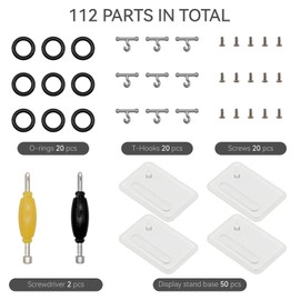 TITAWU 112PCS Action Figure Replacement Accessories, Repair Kit with Clear Square Display Stand Base, T-Hooks, O-Rings, Screws, Spanners, Fit for 3.75 Inch Vintage GI Joe Action Figure Models