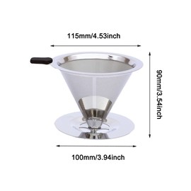 Pour Over Coffee Filter Reusable Stainless Steel Cup Coffee Filter with Small Cleaning Brush for Hand Brewed Coffee, 115 Base Model
