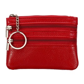 PATIKIL 4.7" x 3.5" Coin Purse Pouch, Leather Change Purses Small Organizer Bags with Zipper Key Ring for Women Men Home, Red