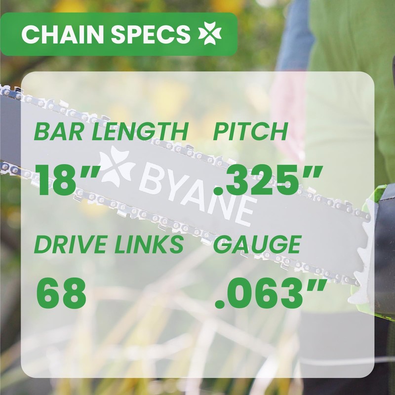 BYANE 18 Inch Chainsaw Chain, 325" Pitch, 063" Gauge, 68