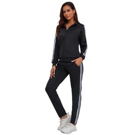 MSKBJT Jogging Suit Women's 2-Piece Lounge Set Tracksuit Women Striped Sports Suit Fitness Suit with Pockets, black, XXL