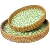 ChumDecor Round Rattan Serving Tray with Mother of Pearl Inlay,
