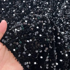 MODFUNS Sequin Fabric by The Yard Black Sequins Sparkly Fabric 4 Yards Velvet Sequence Material DIY Glitter Fabric for Dress Sewing Mermaid Linen Fabric Sequined Thick Fabric for Birthday Holiday