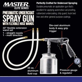 Master Elite Air Rust Proofing and Undercoating Gun with Gauge & Suction Feed Cup, 2 Wands - 22" Long Flexible Extension Wand with Multi-Directional Nozzle - Spray Truck Bed Liner Rubberized Undercoat