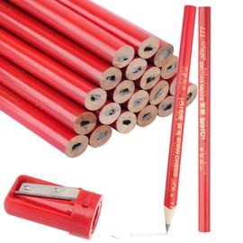 Pack of 20 Carpenter's Pencils, 175 mm Red Pencil, Construction Site, Oval Hard Thick Pencils Set with Pencil Sharpener for Craftsmen Drawing Scribing Marking, Black Thick Core