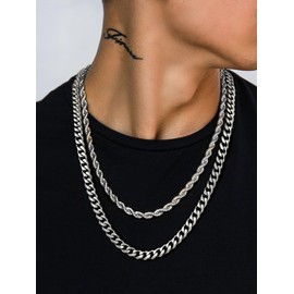 Suplight Men's Curb Chain 3/6/9 mm Wide Cuban Link Chain, Silver/Gold/Black, 36/46/51/55/61/66/71/76 cm, Stainless Steel