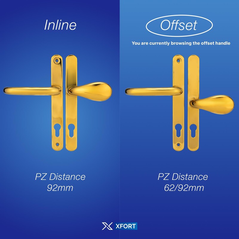 XFORT Uros Polished Brass Offset UPVC Door Handle, (PZ 62/92mm,