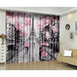 kxry Pink Paris Eiffel Tower Blackout Curtains for Bedroom Living Room French Style Darkening Grommet Curtain 63 Inches Long Window Drapes Treatment Room Decor,2 Panels Set, 42''W x 63''L