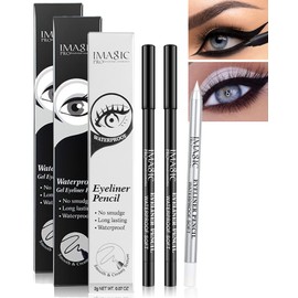 Black & White Waterproof Gel Eyeliner Pens, White Highlighter Eye Liner Pencil, Tattoo Studio Matte Long Lasting Eye Liner Eyeshadow Makeup Pencil, Valentine's Day Gifts for Women(3Pcs)