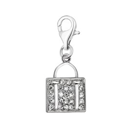 Quiges 925 Silver Charm Pendant Handbag with Lobster Clasp for Bracelets, Glass, Cubic Zirconia