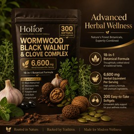 Holior Wormwood Black Walnut Cloves – 300 Count, Digestive & Gut Balance Support, Herbal Formula with Turmeric, Clove, Garlic, Pumpkin Seed & Oregano
