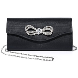 Gurina Evening Clutch Purses for Women Formal Party Clutch Bags Cocktail Prom Shoulder Handbags Shiny Crystal Bow Flap Purses (QI18 BLack)