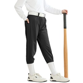 QBK Youth Girls' Softball Pants Kids' Baseball Pant Fastpitch Pants with Pockets Boys Tee Ball (Black L)