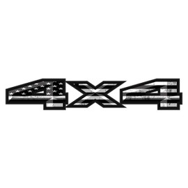 2 x Black & White Gloss 4x4 Distressesed American Flag Truck Decal Fits: Ford Truck