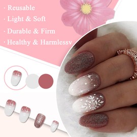 Pack of 24 Christmas Artificial Nails Almond Medium False Nails French White Snowflakes Artificial Nails Press On Nails Acrylic Full Cover Fingernails Nails for Gluing for Women and Girls