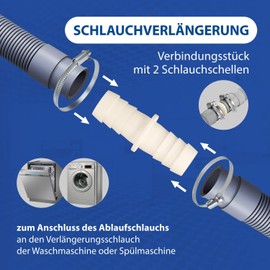 VIOKS Washing Machine Drain Adapter for 17/17 mm Diameter with 2 x Hose Clamps 20-32 mm - Pack of 2 Stainless Steel Hose Clamps & Washing Machine Drain Hose