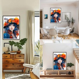 KEYIFA Diamond Painting Accessories, 5D Woman and Flowers Crystal Art Photo Craft Set, Diamond Painting Adults, DIY Full Drill Pictures, Diamond Painting Set, Home Wall Decor, 30 x 40 cm