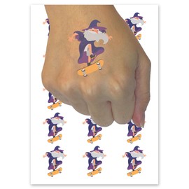 Cool Skateboarding Wizard Magic Trick Temporary Tattoo Water Resistant Fake Body Art Set Collection - 54 1" Tattoos (1 Sheet)