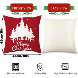 VITEVER Set of 4 Christmas Cushion Covers, Linen Decorative Cushion Covers, Santa Claus Cushion Cover, Decorative Cushion Cover for Sofa, Couch, Bedroom, Living Room (40 x 40 cm, Christmas Tree)